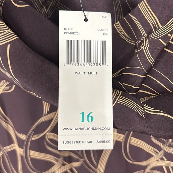 Dana Buchman Walnut Multi Printed Cowl Neck Long Sleeve Shirt Dress, Size 16 - Picture 4 of 6